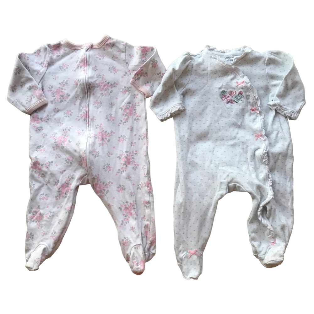 Little Me Footie Pajamas Baby Girl 6m Bundle of 2 Zip Snap Pink Blue Lightweight